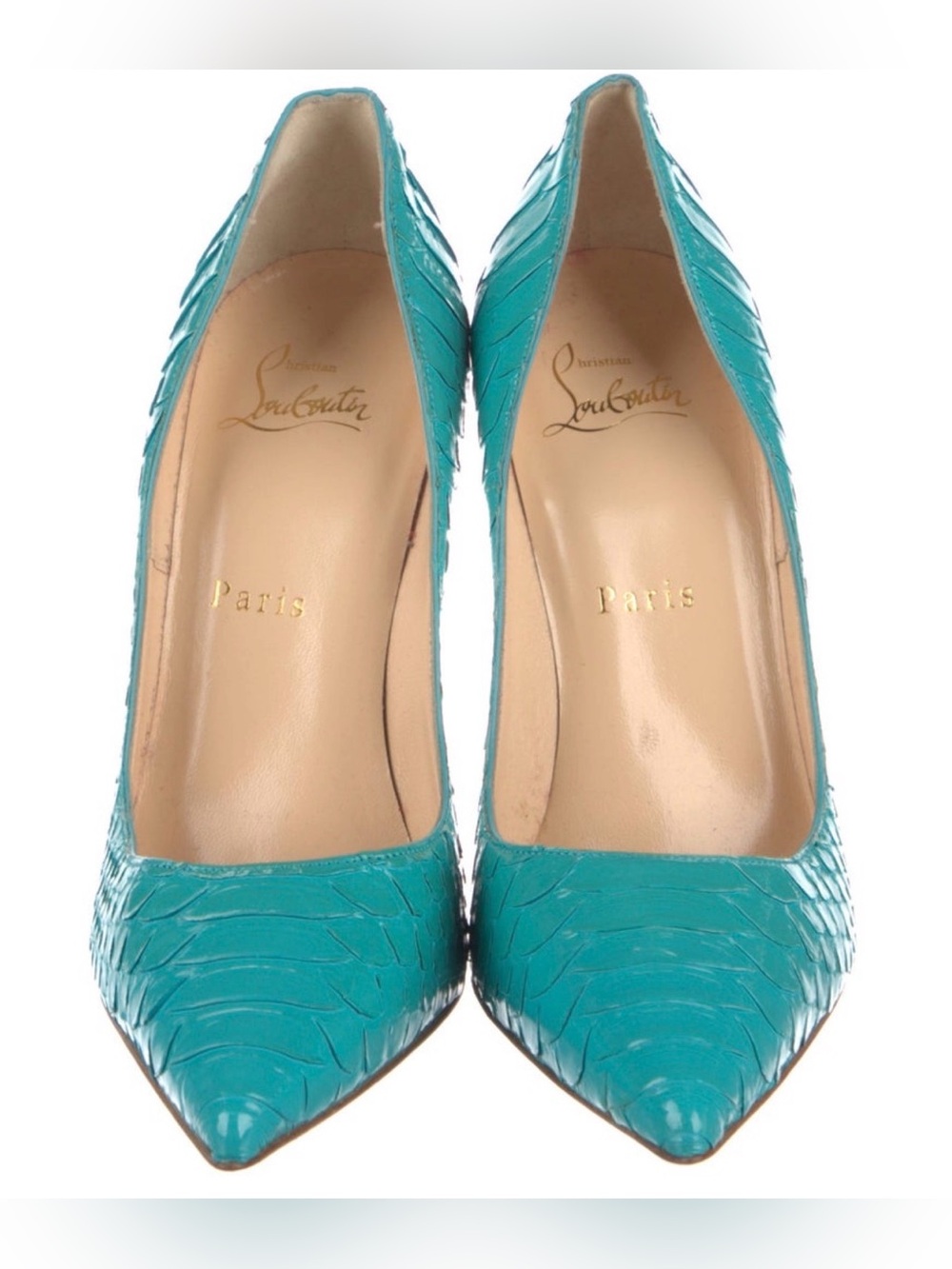 Christian Louboutin Glazed Python Pumps – Turquoise – EU 37.5